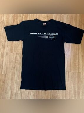 Harley-Davidson Black Tee with White Logo Stripe vintage